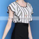 2016 Girls Summer Imitate Hemp Vertical Strip Hip Package Wide Sleeve Dress thumbnail-3