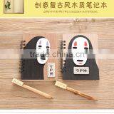 Hot Sale Spirited Away no Face Man Cute Cartoon Wood Cover Anime Paper Notebook for Students thumbnail-1