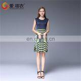 Cheap Fashion Women Clothing Side Slip Sweet Short Pleated Jiont Stripe Dress Slit up Dress thumbnail-3