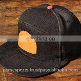 Denim Fabric Caps - Denim Baseball Snapbacks Caps With Leather Embossing Patch thumbnail-1