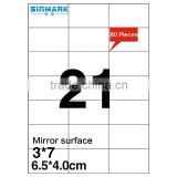 SINMARK 6.5*4.0cm Mirror surface label sticker paper a4