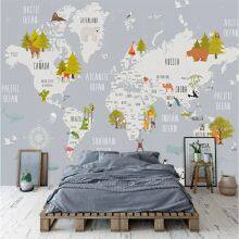 Custom 3D Modern Fresh Cartoon Sports World Map Background Mural Wallpaper for Kids Room Custom Children School Decor Wall Paper Drop Ship thumbnail-5