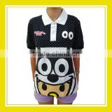 2016 Top Products Bros Baby Rinne Felix the Cat Women Printed Short Sleeve Black Pink Dotted Polo Tee Shirt