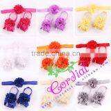 Cheap Wholesale Multicolor Shabby Flower Baby Headband & Barefoot Sandals Set