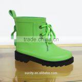 Red Kids Jelly Ankle Western Rubber Rain Boots With Shoelace thumbnail-3