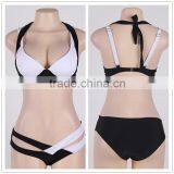 Latest Fashion 5 Colors Full Size Black And White Cross Strap Halter Bikini Swimwear 2016 thumbnail-1