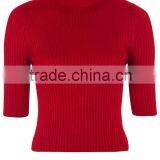 Women Crop Knit Clothes Slim-fit Sweater Ribbed Funnel Neck Knit or Crochet Clothing thumbnail-1