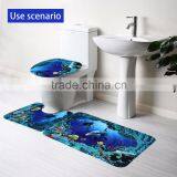 Soft 3in 1 Bathroom Non-Slip Blue Ocean Style Pedestal Rug + Lid Toilet Cover + Bath Mat Bathroom Rugs 3D Flannel Bathroom Mat thumbnail-4
