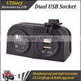 Marine Carvan LED Duel 2 USB Port Charger With DC Voltmeter Digital For Car Boat thumbnail-2