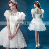 White Short Sleeve See Through Lace Party Evening Dress thumbnail-1