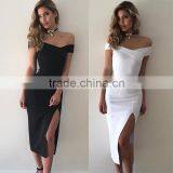 Sexy Off Shoulder Dresses Women Summer Side Slit Dresses Party Night Bodycon Dress thumbnail-1