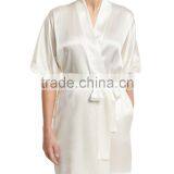 Wholesale & Custom Short Kimono Robe, Wrap Front Silk Satin Robe, Lace Trim Short Robe thumbnail-2