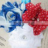 Boutique Handmade 4th July Headband Wholesale In Red Polka Dot, Frayed White, and Blue thumbnail-4