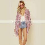 Burnout Rayon Velvet Kimono With Tassels Fringed Bohemian Gypsy Kimono thumbnail-3