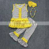 2-7t New Baby Kids Summer Design Yellow/gray Stripes Girls Boutique Clothing Capri Outfits With Mtaching Accessories Set thumbnail-1