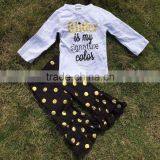 New Design Kids Girls Glitter Print Top Clothing Winter Clothes Hot Sell Ruffle Pant Black Gold Dot Pant thumbnail-1