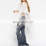 High Fashion Long Tassel Crochet Kimono in White thumbnail-2