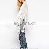 High Fashion Long Tassel Crochet Kimono in White thumbnail-4