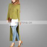 Latest Beautiful Top Adults Age Group And OEM Supply Type Fancy Islamic Clothes High -low Long Puff Knit Girls Tunic /Blouse thumbnail-3