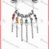Dangling Rainbow crystal nipple ring body piercing jewelry sexy design in stainless steel