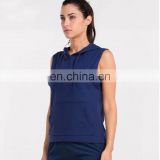 Hot sale fitness running tshirt sport tank top with hood for ladies