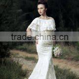 2014 New Arrival Mermaid Cross Criss Cap Sleeve Wedding Dress With Applique thumbnail-1