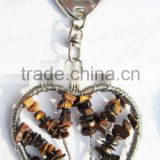 Tigereye chip stone lucky tree Heart shape Gemstone keychain,gemstone pendant keyrings,stone key chain