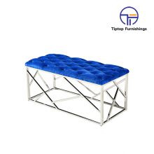 Indoor home furniture nordic design solid wood and teddy fabric bench ottoman