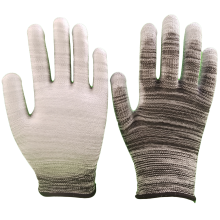 Striped Wave Black and White Polyester 13 Gauge Knitted pu Palm Coated Anti-static Safety Work Gloves thumbnail-1