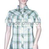 High Quality Women's Short Sleeve Cotton Plaid Shirt Made in China thumbnail-1