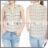 2016 Stripe Sleeveless Chiffon Tops for Women Clothing