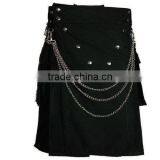 STYLISH BLACK UTILITY KILT WITH CHROME CHAIN thumbnail-1