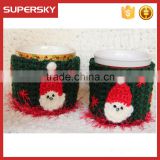 V-742 christmas santa hand knit tea cup mug sweater mats crochet coffee sleeve sweater christmas knit mug sweater pad