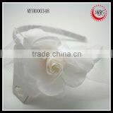 white fabric flower tulle hair band braided with grosgrain ribbon accessory