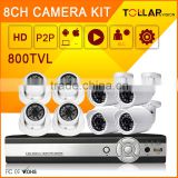 Lowest Price 800TVL 8CH metal DVR bullet and dome security camera kit poe