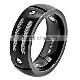 8mm Men Black Titanium Ring Wedding Band with Stainless Steel Cables and Screw Design Wedding Ring