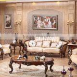 Neoclassical Solid Wood Living Room Furniture Genuine Leather 1+2+3 Sofa Set thumbnail-1