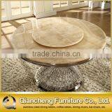 Mirror Silver Stainless Steel Table Base Marble Top Dining Table and Chiar Sets thumbnail-4