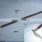Curved Shape Brass Handle Wooden Walking Stick thumbnail-1