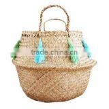 Pompom and Tassel Belly Seagrass Basket thumbnail-2