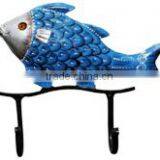 IRON PAINTED FISH HANGER 2 HOOK BLUE thumbnail-1