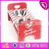 Brand New Wooden Pet Bowl With Stand, Lovely Stainless Pets Bowl Wood, Hot Sale Wooden Feed Bowl With Stand W06F015 thumbnail-3