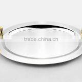Mirror Polish Round Stainless Steel Large Serving Tray With Handle thumbnail-2