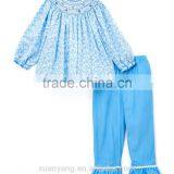 Wholesale Kids Clothing Set Girls Winter Cotton Outfit Smocked Baby Clothes Set For Holiday Toddler Ruffle Dress Set Plain Pant thumbnail-1