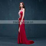 MGOO High Quality Satin Halter Long Dresses Diamond Split Leg Floor Length Pattern Plain Sexy Prom Dress 2072 thumbnail-2
