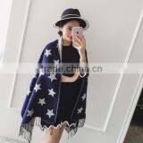 Wholesale Price 2017 New Arrival Girl Scarf White Stars Blue Bottom Color Printed 200*68cm School Student Tippet With Tassels thumbnail-4