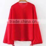 Runwaylover EY2343B Deep V-Neck Ladies Fashion Pure Color Chiffon Blouse thumbnail-4