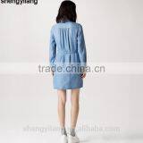 Stylish Leisure Long Sleeve Denim Jeans Dress With Waistband thumbnail-5