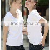 Womens V-neck Silk Cotton Custom White t Shirt Top Quality thumbnail-2