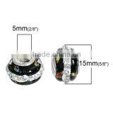 Lampwork Glass European Style Large Hole Charm Beads Round Silver Plated Core Black Clear Rhinestone thumbnail-2